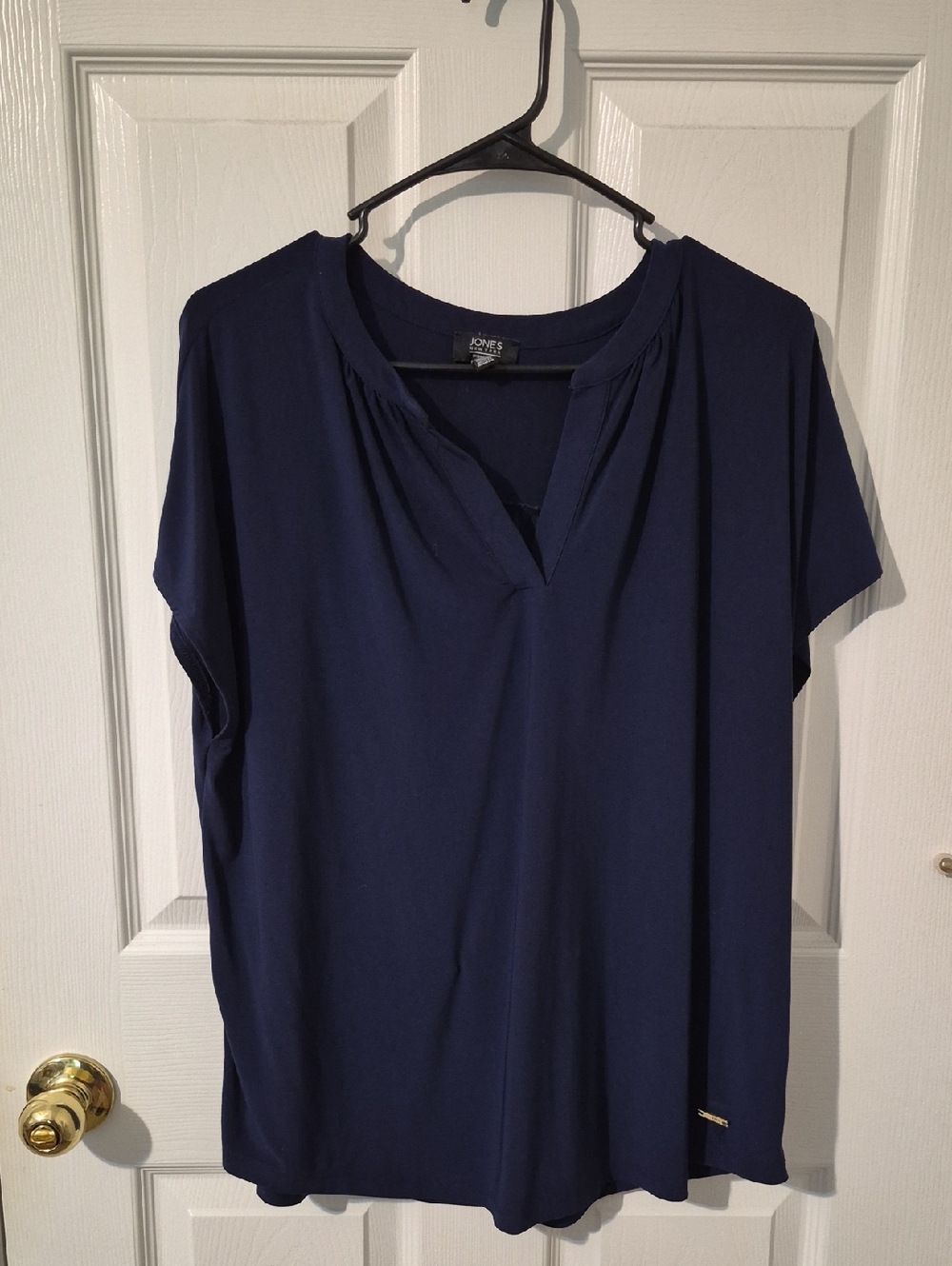 Jones New York Navy Short-Sleeve V-Notch Blouse